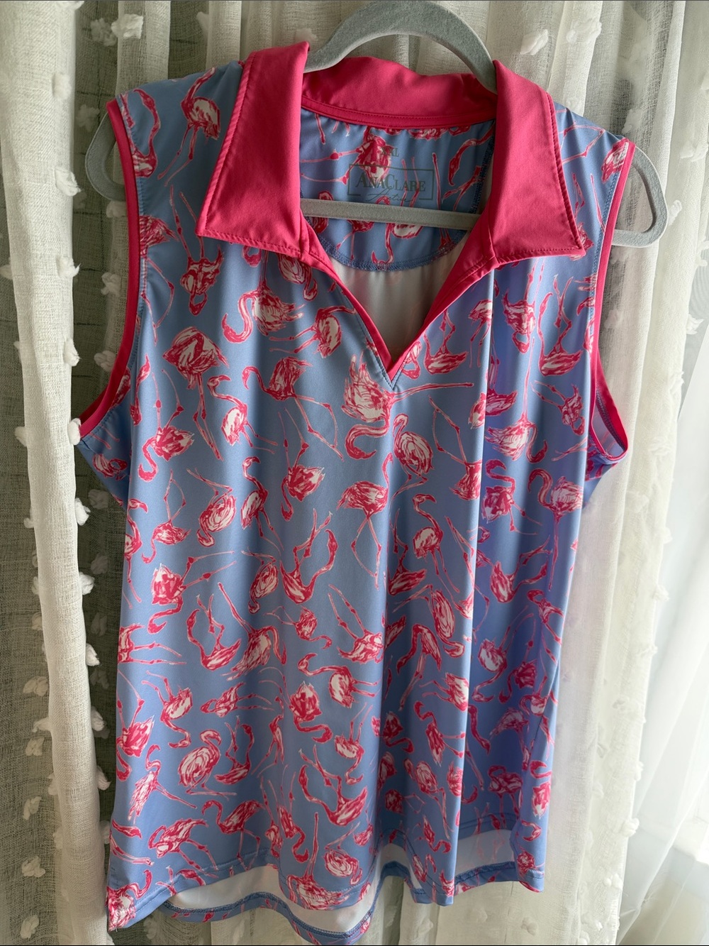Sleeveless V-Neck Tank Top in Periwinkle & Pink AnaClare Golf top flamingos